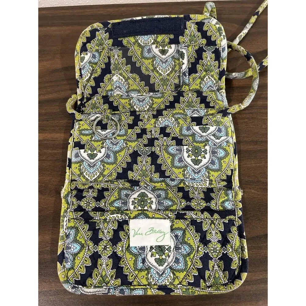 Vera Bradley Crossbody Trifold Wallet Purse Small Green Blue Paisley‎ Strap